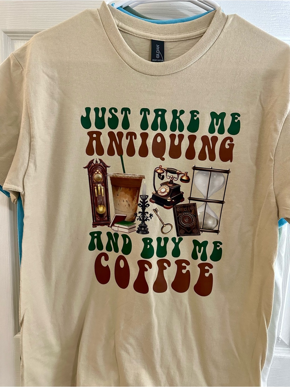 Gildan Cream Short Sleeve Tee "Just Take Me Antiquing and Buy Me Coffee"